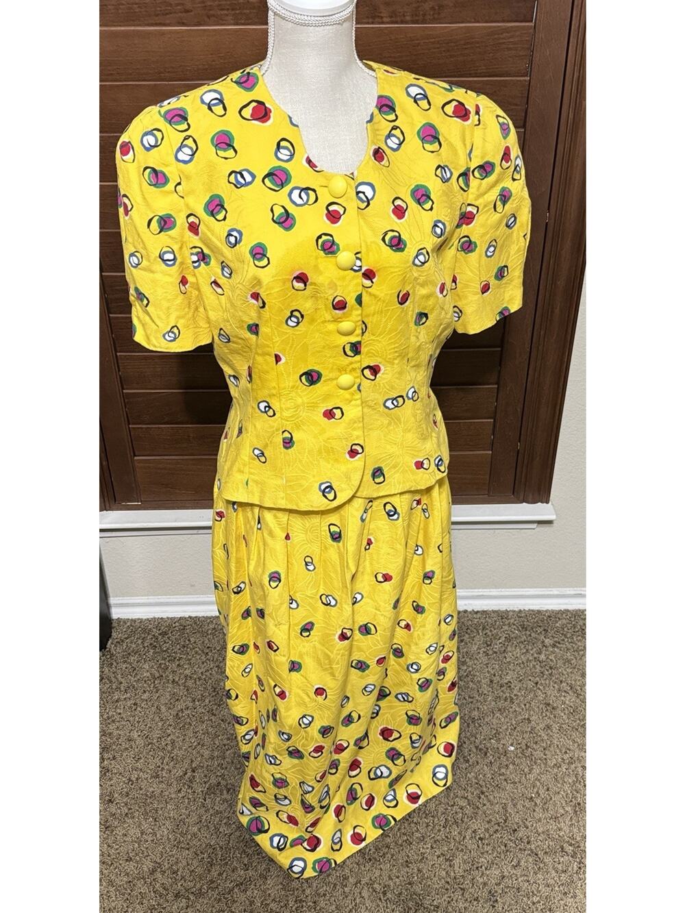 VTG Anne Crimmins for UMI Women's Suit Skirt & Jacket Yellow polka dot sz 12